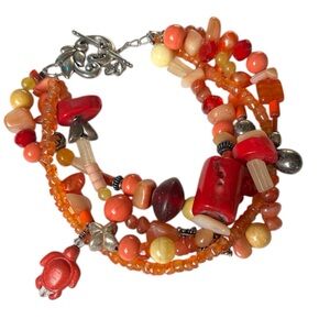 Vibrant Orange Red Yellow Beaded Multi-strand Bracelet